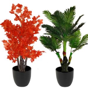 Kaykon Pack of 2 Big Artificial Palm Areca Tree And Red Maple Tree – 4.5 Feet