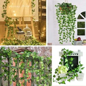 KAYKON 12 Pack 84 Ft Artificial Creeper Ivy Garland, Fake Vines UV Resistant Greenery Leaves Fake Plants Hanging Aesthetic Vines for Home Bedroom Party Garden Wall Room Decor